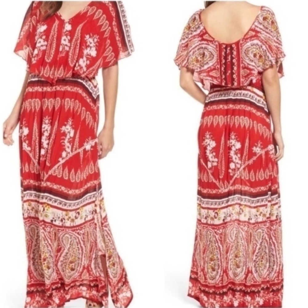 RAGA Luisa Ruffle Boho Red Maxi Dress